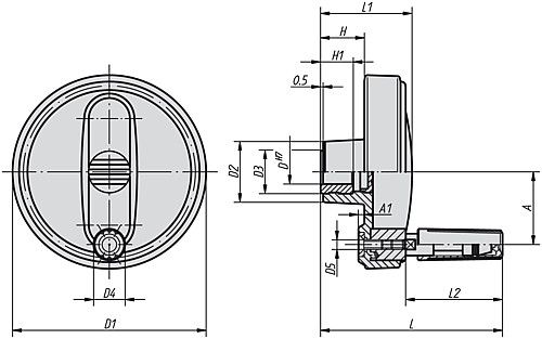 Kipp K0257.10801204 NOVO.GRIP HANDRAD M.ZYL.GRIFF DREHBAR, GR.1, D1=80, D=12H7, - KIPP K0257 Handraeder mit Zylindergriff drehbar