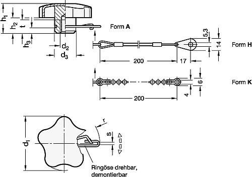 Ganter 5334.13-40-M8-A Edelstahl-Sterngriffe, d1 40, d2 M8, Form A - nur mit Ringöse - GN 5334-13 Edelstahl Sterngriffe mit Verliersicherung-Abbildung