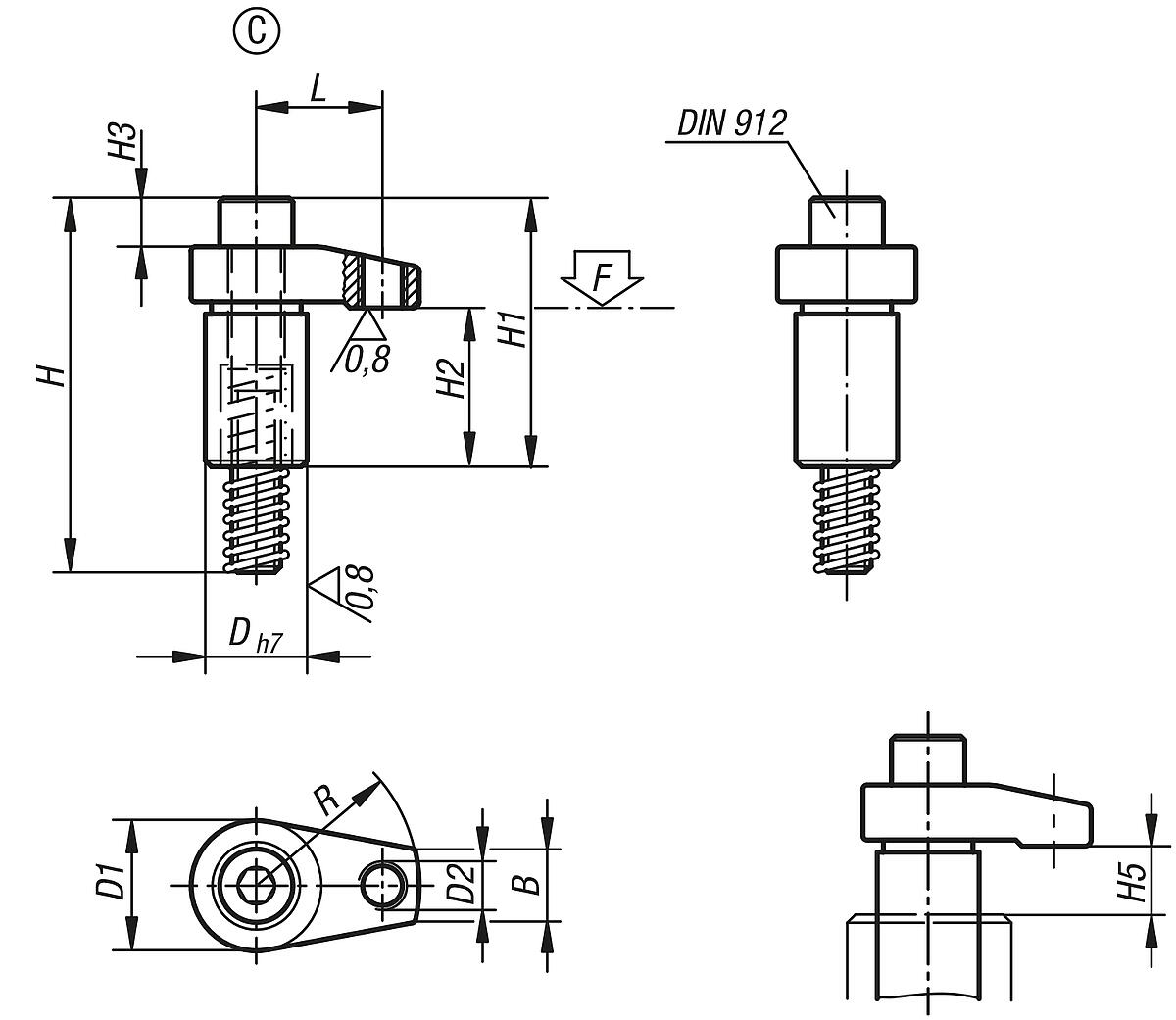 Kipp K0014.312160 SPANNHAKEN GESCHLIFFEN FORM C - K0014-C Spannhaken geschliffen Form C - Massblatt