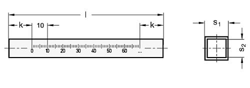 Ganter 480.1-V10-100-AL-LS ALUMINIUM HALTEROHR M.LÄNGSSKALA,QUADRAT.,ELOXIERT - GN 480-1 Vierkant Halterohre - Aluminium-Skizze
