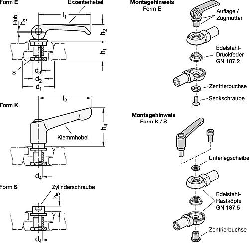 Ganter 187.6-40-E Rastgelenksets für Edelstahl Rastköpfe GN 187.5 - GN 187-6 Rastgelenksets fuer Edelstahl Rastkoepfe GN 187-5-Abbildung