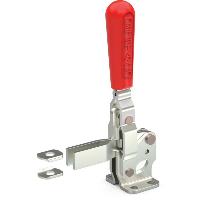 DESTACO 207-LBR Vertikal-Kniehebelspanner Haltekraft 1700 N - 2700 N, Öffnungswinkel 90° - 115° - DESTACO 207-U-L Vertikalspanner - offener Spannarm - Fuss abgewinkelt - ohne Spindel