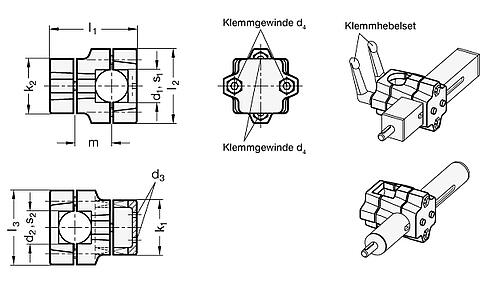 Ganter 134.1-B30-B30-2-SW Verfahrschlitten für Lineareinheiten, Aluminium - GN 134-1 Verfahrschlitten fuer Lineareinheiten - Aluminium-Skizze