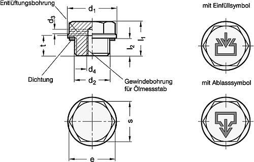 Ganter 742-19-G1/4-AS-1 VERSCHLUSSSCHRAUBE MIT ABLASSSYMBOL - GN 742 Verschlussschrauben mit und ohne Symbol