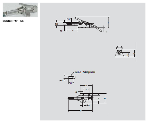 DESTACO 601-M Schubstangenspanner Standard  Haltekraft 400N, Hub 16mm; M: Metrisches Gewinde - 601-SS Schubstangenspanner Standard - Edelstahlausfuehrung mit Zollgewinde