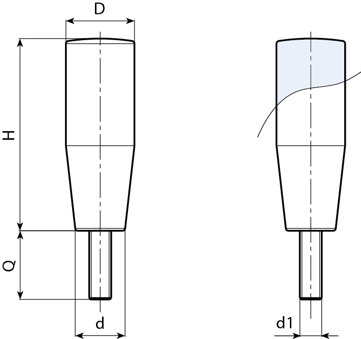 Leschhorn M140 Zylindergriffe  H 81; d 20; Gewinde d1 M6; Kunststoff PA, schwarz - Boteco M140 Zylindergriffe