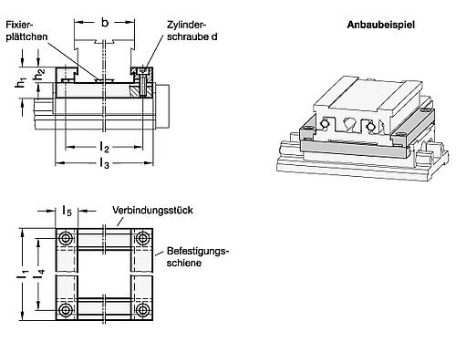 Ganter 900.2-120-145 BEFESTIGUNGSSATZ X Y FÜR VERSTELLSCHLITTEN - GN 900-2 Verbindungssaetze X Y - Aluminium-Skizze