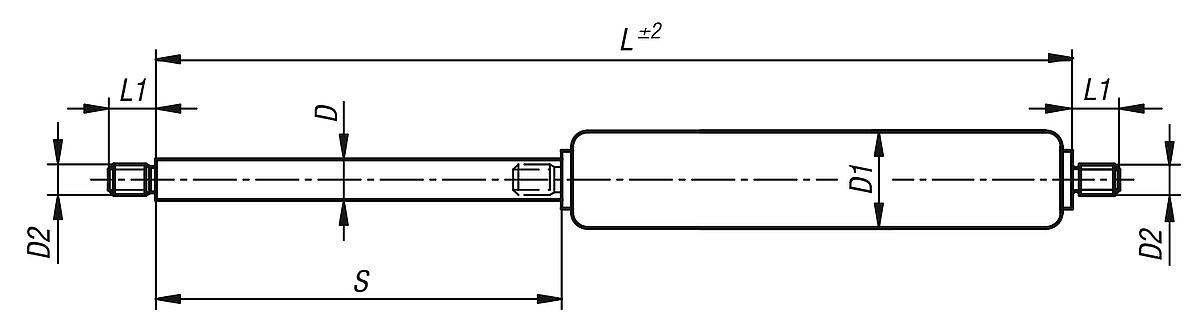 Norelem 26200-0819220X350 GASDRUCKFEDER D= 8, D1=19, Hub=220 F1=350N              FÜLL - NLM 26200 Gasdruckfedern - Massblatt