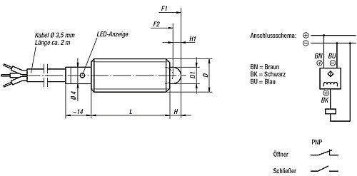 Kipp K0656.5102 FEDERNDES DRUCKSTÜCK  M10, MIT ENDLAGENABFRAGE SCHLIESSER - KIPP K0656 Federnde Druckstuecke mit Endlagenabfra