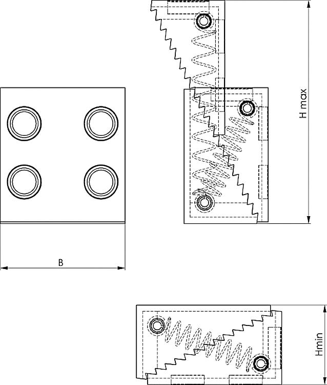 AMF 6501M-2 Spannunterlage mit Magnet, Größe : 2, H min.: 37, H max.: 107, B: 60 - LE 6501M Spannunterlage mit Magnet -Skizze