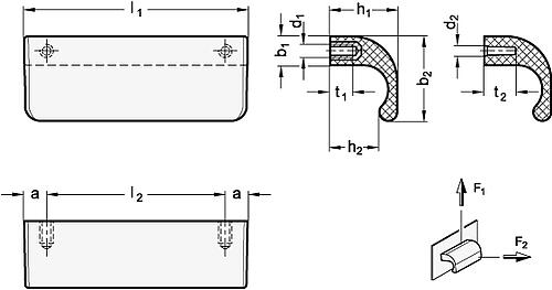 Ganter 130-100-B4,5-SG Griffleisten - GN 130 Griffleisten-Skizze