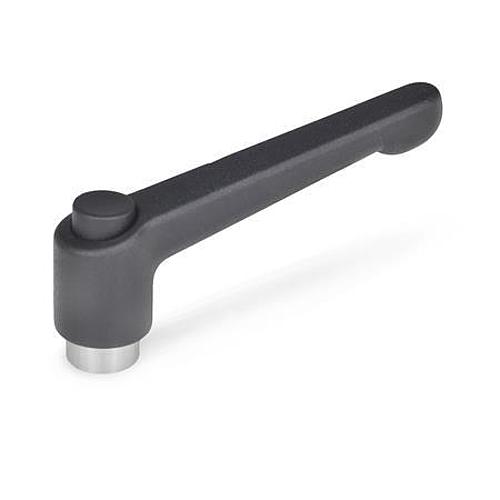 Ganter 303.1-30-M3-SW-G KLEMMHEBEL, EDELST., GRIFF SCHWARZ, KNOPF GRAU - GN 303-1 Verstellbare Klemmhebel - mit Ausrastknopf - Zink Druckguss - Buchse Edelstahl-Abbildung