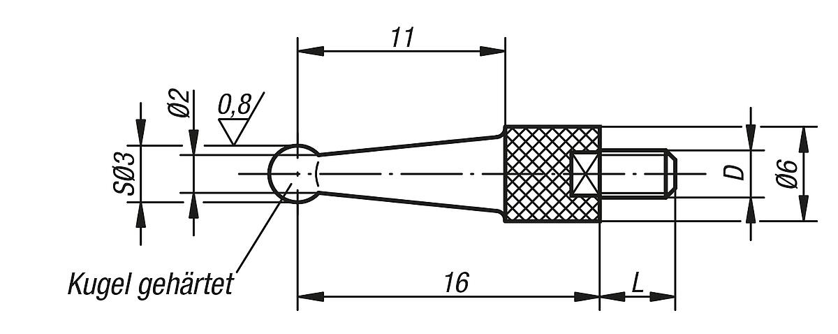 Norelem 33042-040016 MESSEINSATZ M. KUGELSPITZE, - NLM 33042 Messeinsaetze mit Kugelspitze - Massblatt