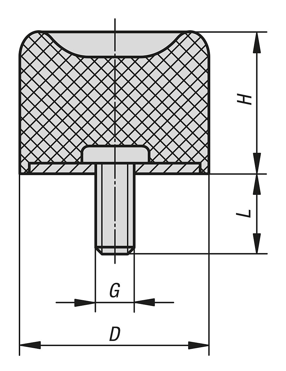 Norelem 26107-10005057 GUMMI METALL PUFFER TYP DS, D=100, H=50 - NLM 26107 Gummi Metall Puffer Typ DS Saugfuss - Massblatt