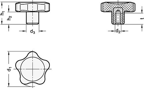 Ganter 5337.4-25-M5 ELESA STERNGRIFF MIT EDELSTAHL BUCHSE - GN 5337-4 Sterngriffe mit Edelstahl Buchse-Skizze