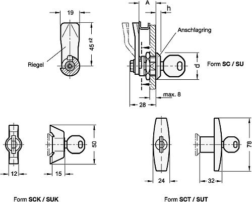 Ganter 115-SCT-26 VERRIEGELUNG MIT T GRIFF, ABSCHLIESSBAR - GN 115 Verriegelungen - abschliessbar - verchromt-Abbildung