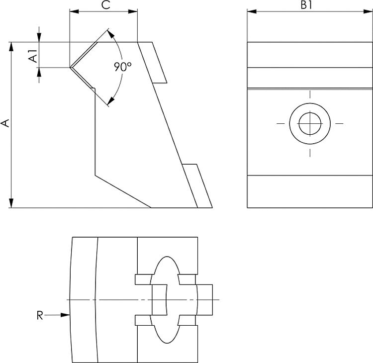 AMF 6365N-12 Spannbacken, mit Spannnase, Größe : 12, A: 32,5, A1: 5, B1: 24,6 - LE 6365N Spannbacken - mit Spannnase -Skizze