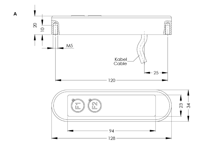 Leschhorn TG6-E4.B120.46 Tastergehäuse Edelstahl, A 120 mm, 4 Drucktaster (4 Schließer) 100mV-24V AC/DC, Typ A breite Ausführung - LE TG6 Tastergehaeuse Edelstahl - TZ Typ A