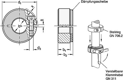 Ganter 7062.3-30-B12-NI Geschlitzte Edelstahl Stellringe, mit Dämpfungsscheibe - GN 7062-3 Geschlitzte Edelstahl Stellringe - mit Daempfungsscheibe-Skizze