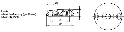 Kipp K0415.4080 TELLER F. GELENKFU? FORM D ANTISL, - KIPP K0415-D Teller fuer Gelenkfuesse aus Kunststoff