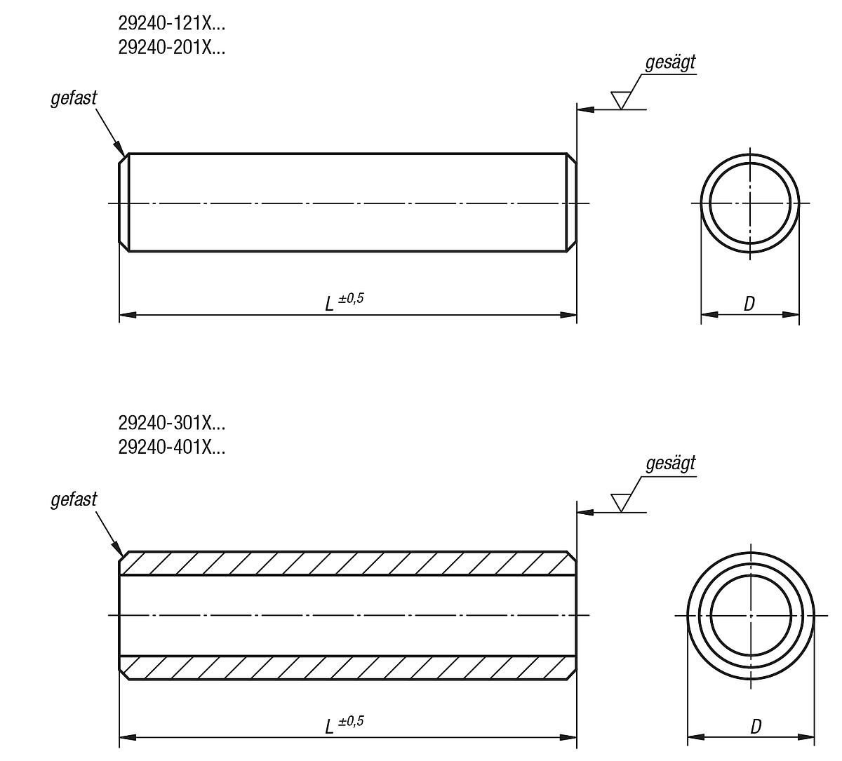 Norelem 29240-121X0200 SÄULE EDELSTAHL, D=12, L=200 - NLM 29240 Saeulen Edelstahl - Massblatt