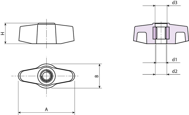 Leschhorn L755 Flügelmuttern  A 45; Gewinde d1 M6; Kunststoff PA, schwarz, - Boteco L755 Fluegelmuttern
