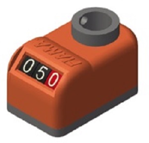 Fiama OP2-A-0,5-DX-10-G mechanische digitale  Positionsanzeigen, Ansicht A horizontal, Steigung 0,5mm, Anzeige nach 1 Umdrehung 00,5; DX= rechts steigend, Hohlwelle 10H7, Farbe G= schwarz, Drehmomentstütze, Achsabstand I= 18 mm - LE 70063 OP2 Anzeige B