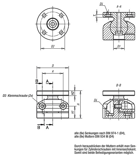 Norelem 21170-08 GELENKKOPF SCHWENKWINKEL 30° H=35, ALUMINIUM, KLEMMBAR, D=46 - LE70183 21170 Gelenkkoepfe Schwenkwinkel 30 Grad klemmbar