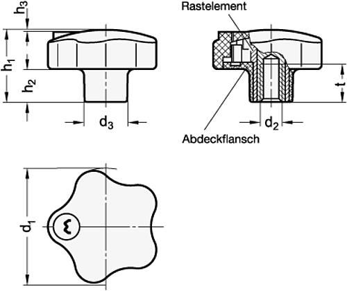 Ganter 5337.8-42-M6 ELESA SICHERHEITSSTERNGRIFF - GN 5337-8 Sicherheits Sterngriffe-Skizze