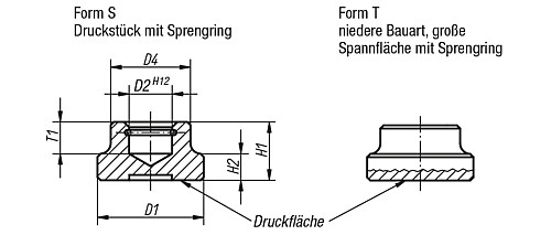 Norelem 07140-10 DRUCKSTÜCK DIN 6311 FORM S, D1=20, - Norelem 07140 Druckstuecke DIN 6311 erweitert