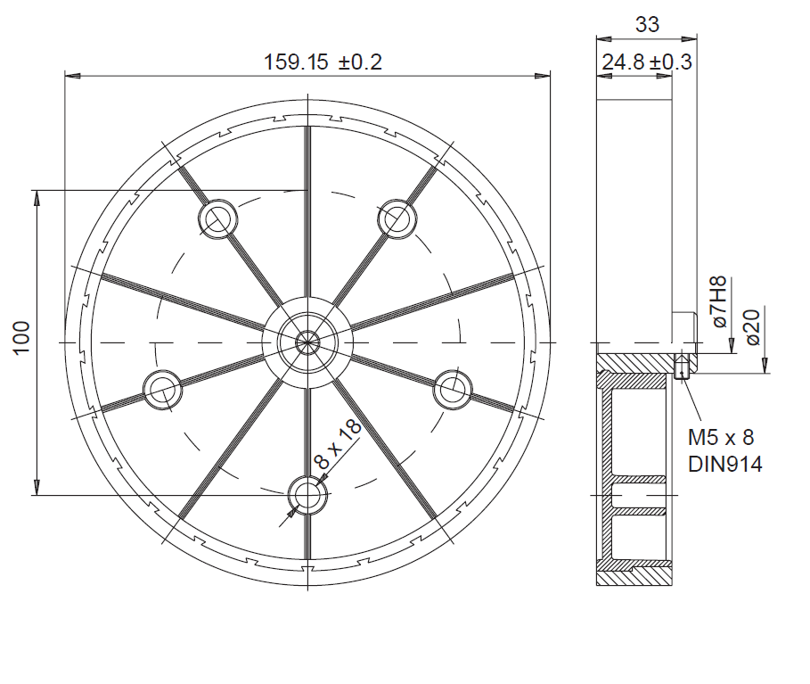 Leschhorn 80200-MR 512-07-A, Messräder Nabenbohrung 7mm, Werksstoff: Al; Oberfläche: Alu - Kreuzrändel - TZ-Messrad