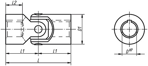 Norelem 23403-06034 WELLENGELENK EINFACH, OHNE NUT - Norelem 23403 Wellengelenke einfach mit Gleitlager DIN 808