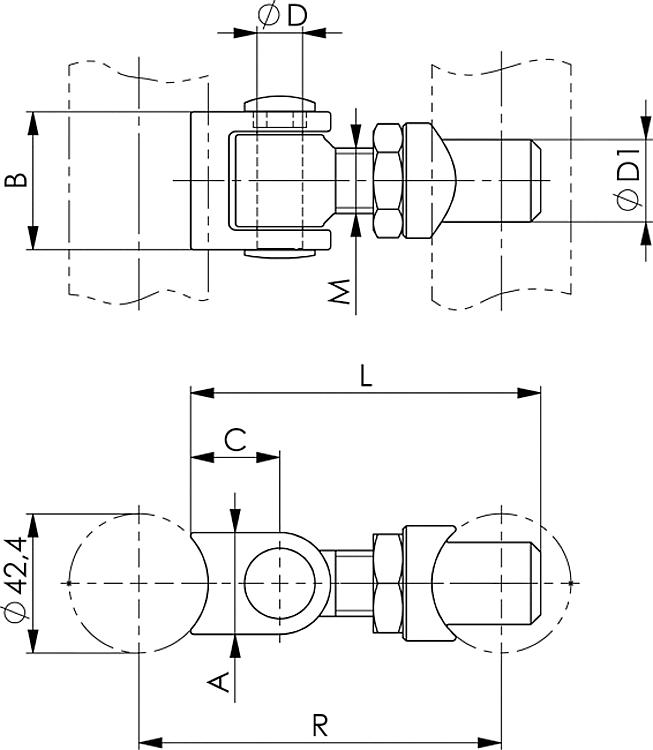 AMF 149TRA-M20 Torband für Rundrohrprofil, Größe : M20, ØD: 14, L: 95-105 - LE 149TRA Torband fuer Rundrohrprofil-Skizze
