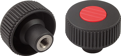 Kipp K0261.2105 NOVO.GRIP RÄNDELRAD  GR.1  FORM K  EDELSTAHL, D=40  M5, DECKEL SCHWARZGRAU - KIPP K0261-K Raendelraeder mit Innengewinde - Stahlte