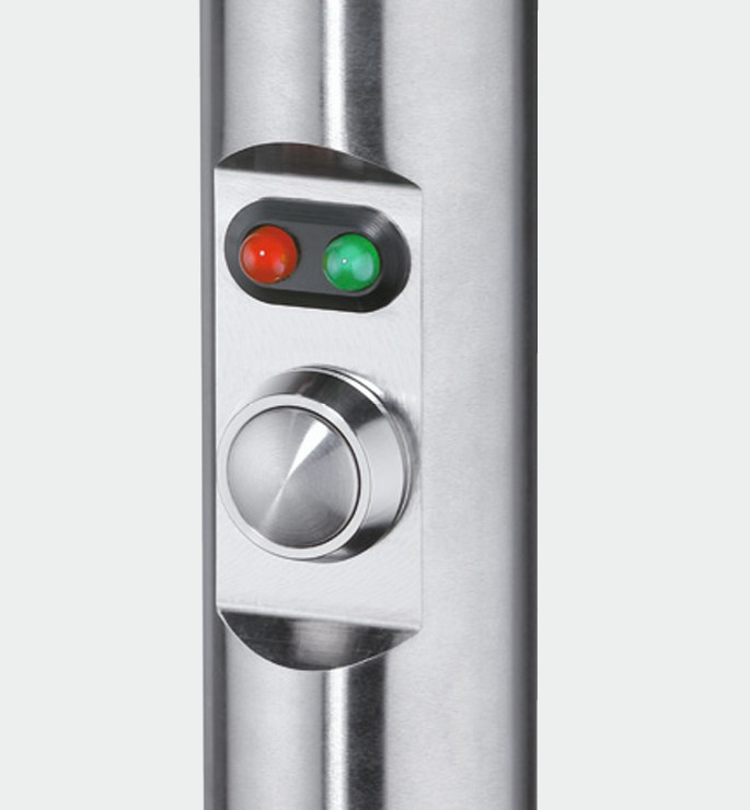 Leschhorn FG16-05S.200.36 Edelstahl Funktionsgriffe A 200, 1 Not-Halt (2 Öffner), 2 Drucktaster (Schließer), Edelstahl 1.4301,  (1 emergency stop, 2 push button) - LE FG16-02 und FG16-05 Edelstahl Funktionsgriffe mit Schaltfunktion