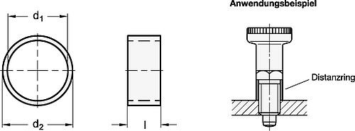 Ganter 609.5-10-12-10 EDELSTAHL DISTANZRING FÜR RASTBOLZEN - GN 609-5 Edelstahl Distanzringe - fuer Rastbolzen - Rastriegel-Skizze