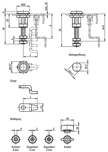 Kipp K0531.18321 KOMPRESSIONS DREHRIEGEL MIT VERSTELLBARER ZUNGENHÖHE - KIPP K0531 Kompressions Drehriegel mit verstellba