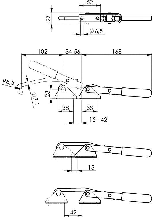 AMF 6847KNI-3 Verschlussspanner, Größe : 3, F1: 1,5 kN - LE 6847KNI Verschlussspanner -Skizze