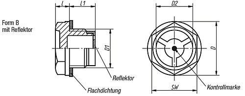 Norelem 28004-222038 ÖLSCHAUGLAS, D=22, D1=G 3/8, FORM B - Norelem 28004-B Oelschauglaeser Form B