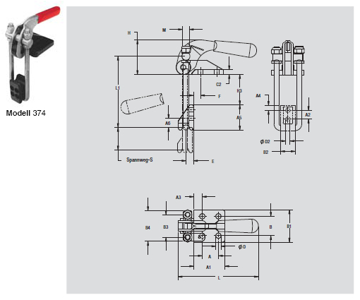 DESTACO 374 Verschluss-Spanner Standard Haltekraft 17800N, Spannweg 45mm, Ohne Gegenlager - 374 Verschluss-Spanner Standard