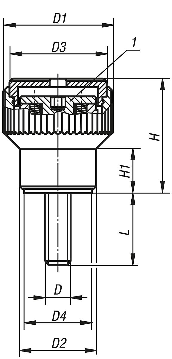 Kipp K0277.2066X30 DREHMOMENT RÄNDELKNOPF GR.2  M6X30, DECKEL VERKEHRSROT - K0277-AG Drehmoment Raendelknoepfe mit Aussengewinde - Massblatt