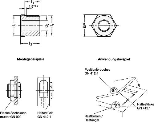 Ganter 412.4-M12X1,5-B4,2 Edelstahl Positionierbuchsen für Rastbolzen / Rastriegel - GN 412-4 Edelstahl Positionierbuchsen fuer Rastbolzen - Rastriegel-Skizze