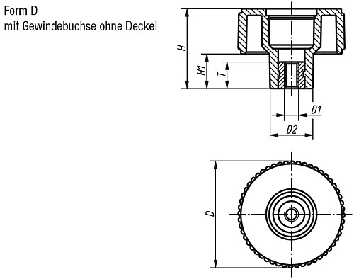 Kipp K0261.1105 NOVO.GRIP RÄNDELRAD  GR.1  FORM D  EDELSTAHL, D=40  M5 - KIPP K0261-D Raendelraeder mit Innengewinde - Stahlte