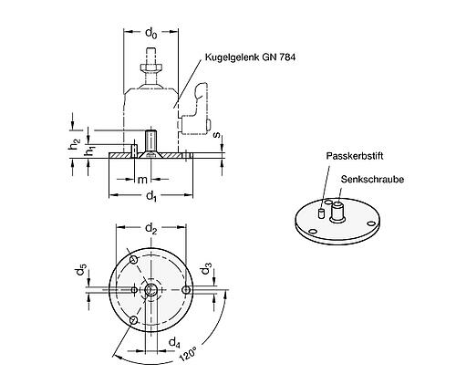 Ganter 784.1-42-MT Flansche für Kugelgelenke GN 784 - GN 784-1 Flansche fuer Kugelgelenke GN 784-Skizze