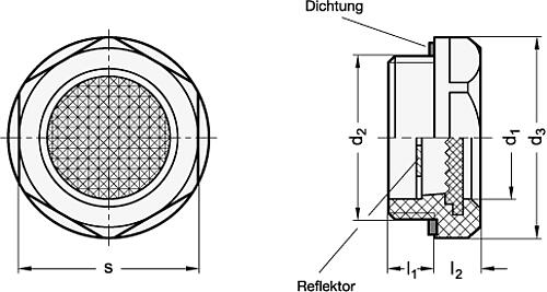 Ganter 543.4-15-G1/2 ELESA ÖLSCHAUGLAS, PRISMATIC SICHTSCH. - GN 543-4 Prismatic Oelschauglaeser - Kunststoff - bis 140 Grad C-Skizze