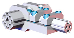 DESTACO CPI-TCA-25M-45B  Octagonal T-Klemmstücke, d1= 25 mm Rundrohr, d2= 45 mm, H= 65,0; B= 58,0; L= 140,0 mm, max. statische Belastung 475 Nm, Material Aluminium - LE70000 TCA-30B-60B achteckige T Klemmen