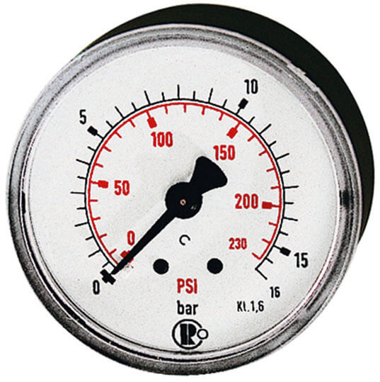 RIEGLER 214-KD Standardmano, Kunststoff, G 1/4 hinten, 0 - 2,5 bar/36 psi, Ø 63 - LE71512 217-KD Standardmanometer - Anschluss hinten - zentrisch