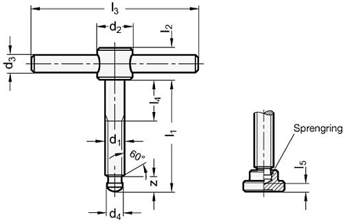 DIN 6304-M10-60-E KNEBELSCHRAUBE, FESTER KNEBEL - DIN 6304 Knebelschrauben - mit festem Knebel-Skizze