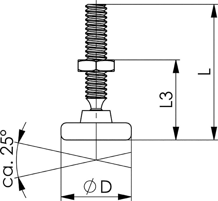 AMF 6876-2 Andrückschraube, Größe : 2, D: 19, L3: 16 - 35 - LE 6876 Andrueckschraube-Skizze
