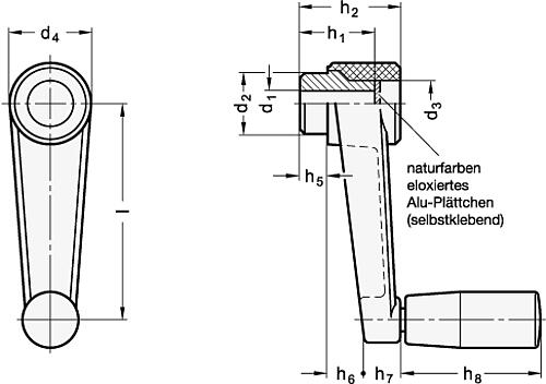 Ganter 570-64-B8 ELESA HANDKURBEL - GN 570 Handkurbeln - Kunststoff - mit Bohrung-Skizze